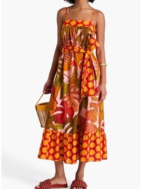 farm rio beaded spring sleeveless midi dress Palermo Red Sleeveless Dress